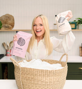 Our Kit & Kin eco fabric conditoner, created with Spice Girl Emma Bunton, is hypoallergenic and gentle for sensitive skin.