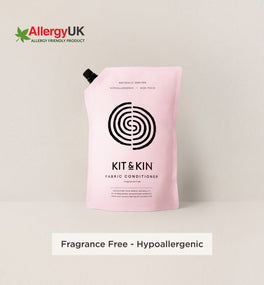 Our Kit & Kin eco fabric conditioner is hypoallergenic and fragrance-free, perfect for delicate and sensitive skin