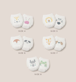 Kit & Kin nappy pants sizes 4-8 with 2 cute animal prints per size